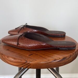 Maeve Textured Brown Mules with Bow Detail